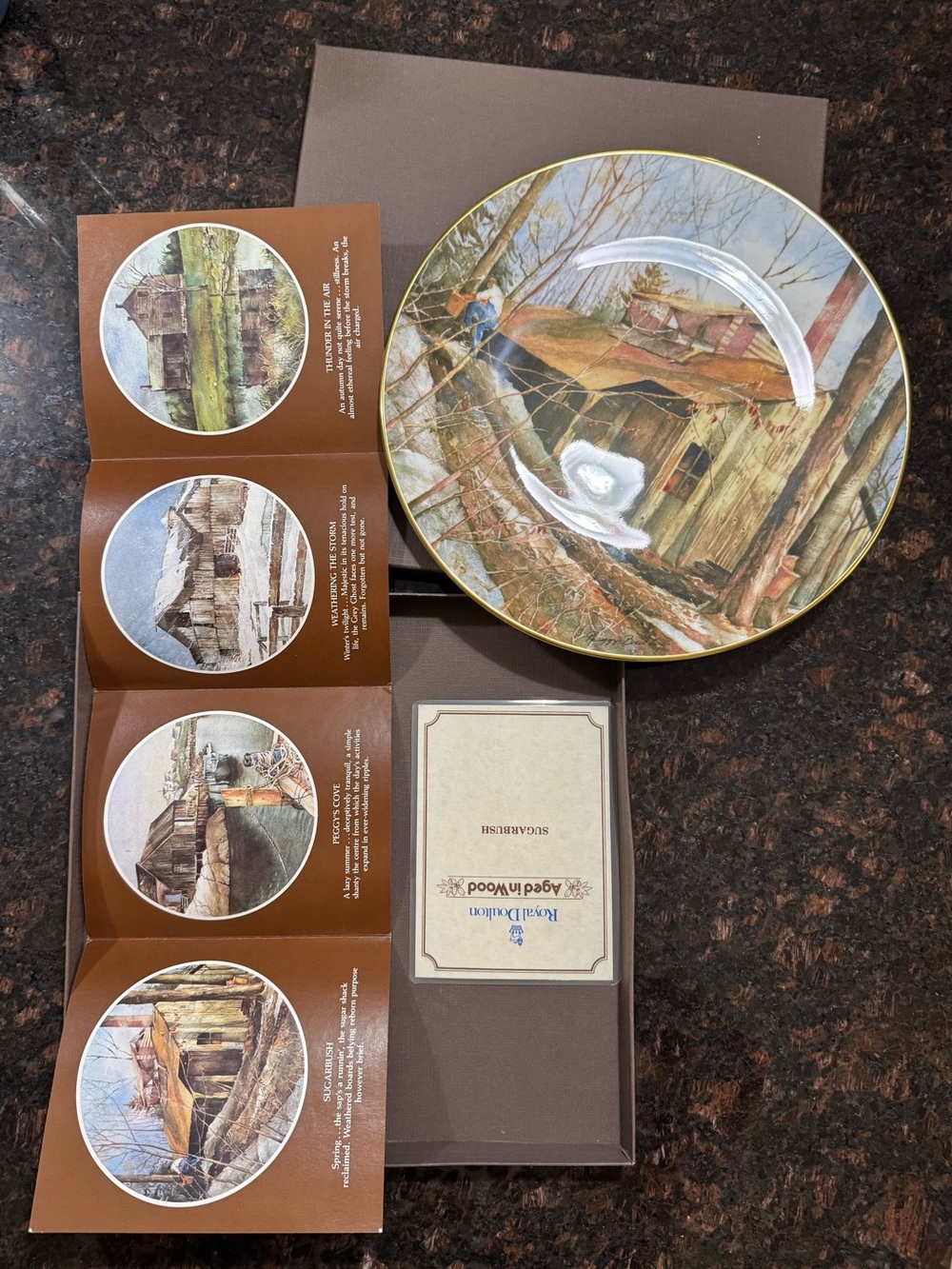 Royal Doulton Scenic Barn Decorative Plate - Brown and Gold